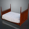 Classic Dark Wooden Double Bed With Carved Bedposts And White Sheets