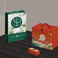 Elegant Mid-Autumn Mooncakes with Green Handbags Orange Gift Boxes and Traditional Patterns
