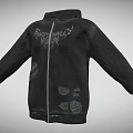 Black Zip Up Hoodie With Green Graphics And Casual Streetwear Design
