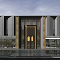 Modern Property Sales Office Building With Glass Facade Symmetrical Design And Pool Reflection 3d model