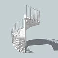 Modern White Spiral Staircase Design With Curved Steps And Metal Railing