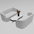 Modern White Sofa and Coffee Table Set With Oval Table and Decorative Vase 3d model