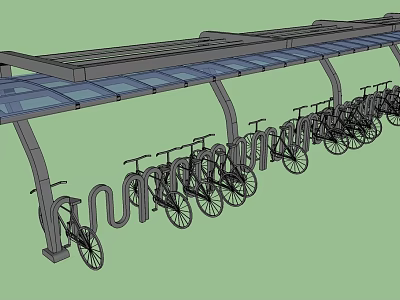 Outdoor Bicycle Parking Shelter with Metal Frame Transparent Roof and Bike Racks 3d model