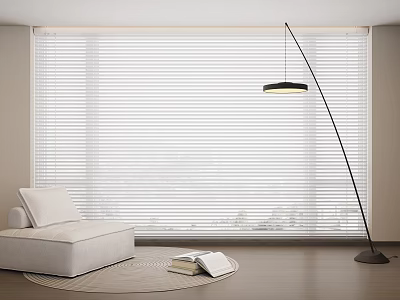 Modern Interior With White Window Blinds Floor Lamp Sofa And Open Book 3d model