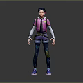 3D Character Model In Pink Purple Top Purple Shorts Dark Leggings And Blue Shoes