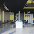 Modern Hair Salon Interior With Black Styling Chairs White Counter And Yellow Accents