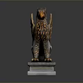 Mythical Winged Creature Sculpture Featuring Eagle Head Golden Orange Wing Feathers Lion Body Marble Base