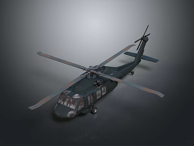 Dark Green Military Utility Helicopter With Main Rotor Blades And Landing Gear 3d model