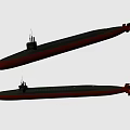 Two Modern Military Submarine Naval Weapon Vessels With Dark Long Hull Design