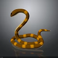 Orange And Yellow Striped Coiled Snake 3D Model On Gray Background 3d model