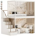 Stylish Kids Bunk Bed with Stairs Gold Railings Safety Net and Floral Wallpaper