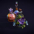 Decorative Magic Bottles With Floral Accents And Unique Glass Designs