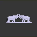 Low Poly Style White Elephant Models Standing On Circular White Base With Reflection