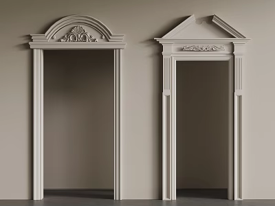 White Decorative Door Frames With Carved Arch And Triangular Top Designs 3d model