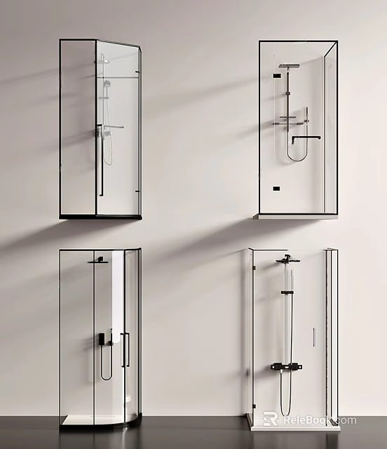 Modern Glass Shower Enclosure Designs With Frameless Doors And Fixtures 3d model 