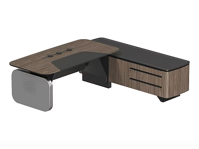 Modern Office Desk With Wooden Top Black Accents And Drawer Storage 3d model