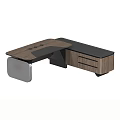 Modern Office Desk With Wooden Top Black Accents And Drawer Storage