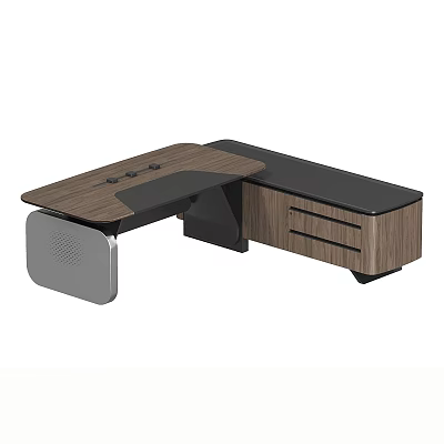 Modern Office Desk With Wooden Top Black Accents And Drawer Storage 3d model