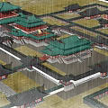 Ancient Chinese Architecture with Green Roofs Courtyard Layout and Traditional Palace Structures