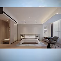 Modern Hotel Guest Room Interior With King Bed Accent Chair And Area Rug