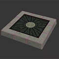 Square Manhole Cover With Stone Border Black Grid Surface And Circular Center Design