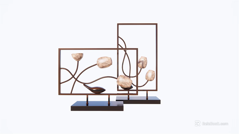 Modern Luxury Tabletop Decorative Ornament Set With Metal Frame And Marble Accents 3d model 