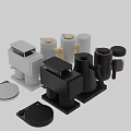 Modern Black Kitchen Tools Including Coffee Machine Pot Grinder And Container