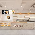 Modern Dessert Bakery Shop Interior With Display Counter Pastry Cases And Pendant Lights