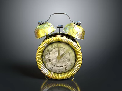 Vintage Alarm Clock With Two Bells Yellow Green Exterior And Numeric Dial On Smooth Surface 3d model