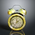 Vintage Alarm Clock With Two Bells Yellow Green Exterior And Numeric Dial On Smooth Surface