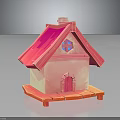 Pink Miniature House Model With Sloped Roof Red Door And Chimney