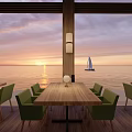 Beachfront Sunset Restaurant With Open Air Terrace Steps And Ocean View Lights