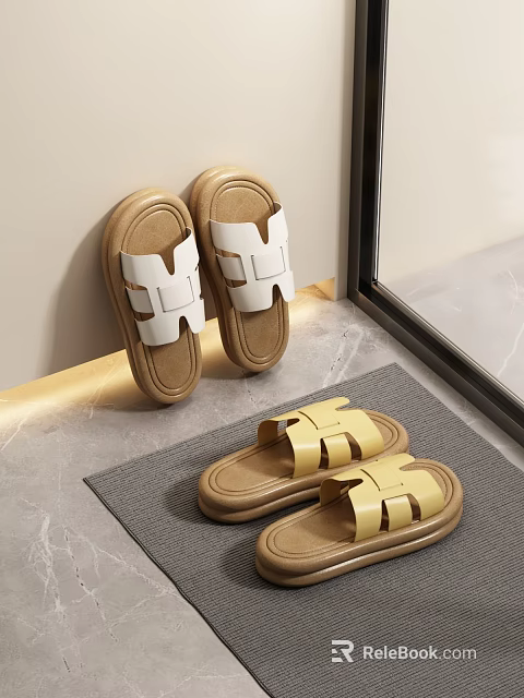 Comfortable Thick Sole Casual Sandals In White And Beige With Simple Straps 3d model 