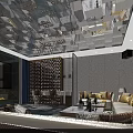 Luxurious Modern KTV Interior Space With Geometric Ceiling Comfortable Sofas And Ambient Lighting