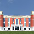 Red Brick School Building With White Accents Tower Design And Green Lawn
