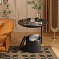 Modern Black Side Table With Glass Clock Vase And Storage In Living Room