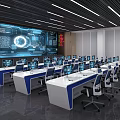 High Tech Modern Control Room Interior With Workstations And Monitors 3d model