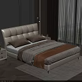 Elegant Modern Double Bed With White Leather Upholstered Headboard Brown Pillows And Beige Blanket