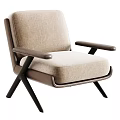 Modern Soft Boucle Upholstered Leisure Chair With Leather Armrests And Sturdy Solid Wood Base