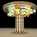 Jia Mei Technology Circular Display Stand Featuring Yellow Cubes And Pillar Design