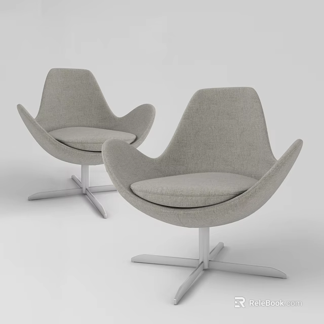 Two Modern Gray Fabric Accent Chairs With Curved Back And Metal Base 3d model 