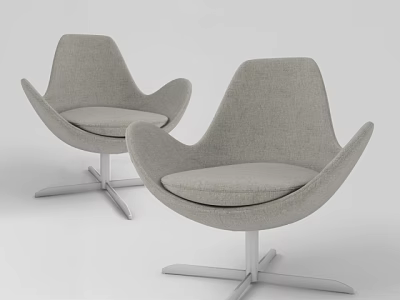 Two Modern Gray Fabric Accent Chairs With Curved Back And Metal Base 3d model