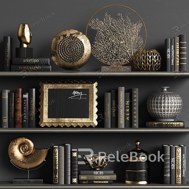 Light Luxury Bookshelf Black Gold Decoration Kit Combination model