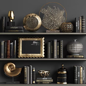 Light Luxury Bookshelf Black Gold Decoration Kit Combination 3d model