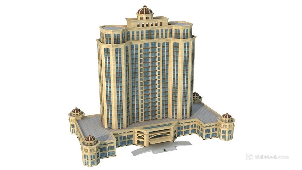 Classical Style Commercial Complex with Dome Structures and Grand Facade Housing Retail and Office Spaces 3d model 