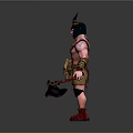 Horned Barbarian Warrior Character With Bare Chest Leather Skirt And Spiked Weapon