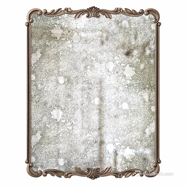 Decorative Vintage Mirror With Ornate Frame And Distressed Textured Surface 3d model