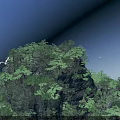 Beautiful Natural Rocky Mountain Scenery With Green Vegetation And Flying Birds Under Pale Clear Sky