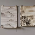 Chinese Style Bamboo Roller Blinds With Landscape Painting For Home Decoration