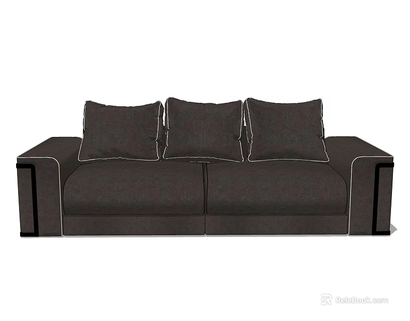Modern Dark Brown Double Sofa With Three Cushions And White Stitching Detail Design 3d model